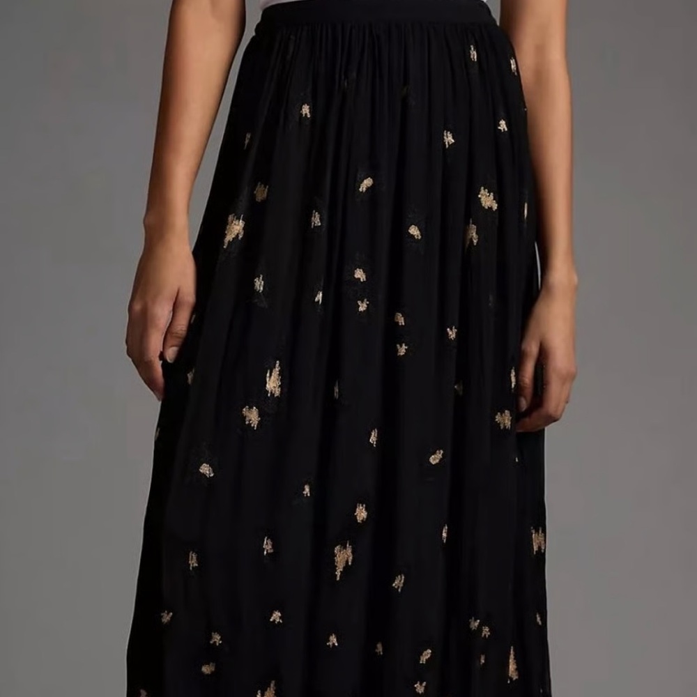 Anthropologie Black and Gold A-Line Skirt NWT
